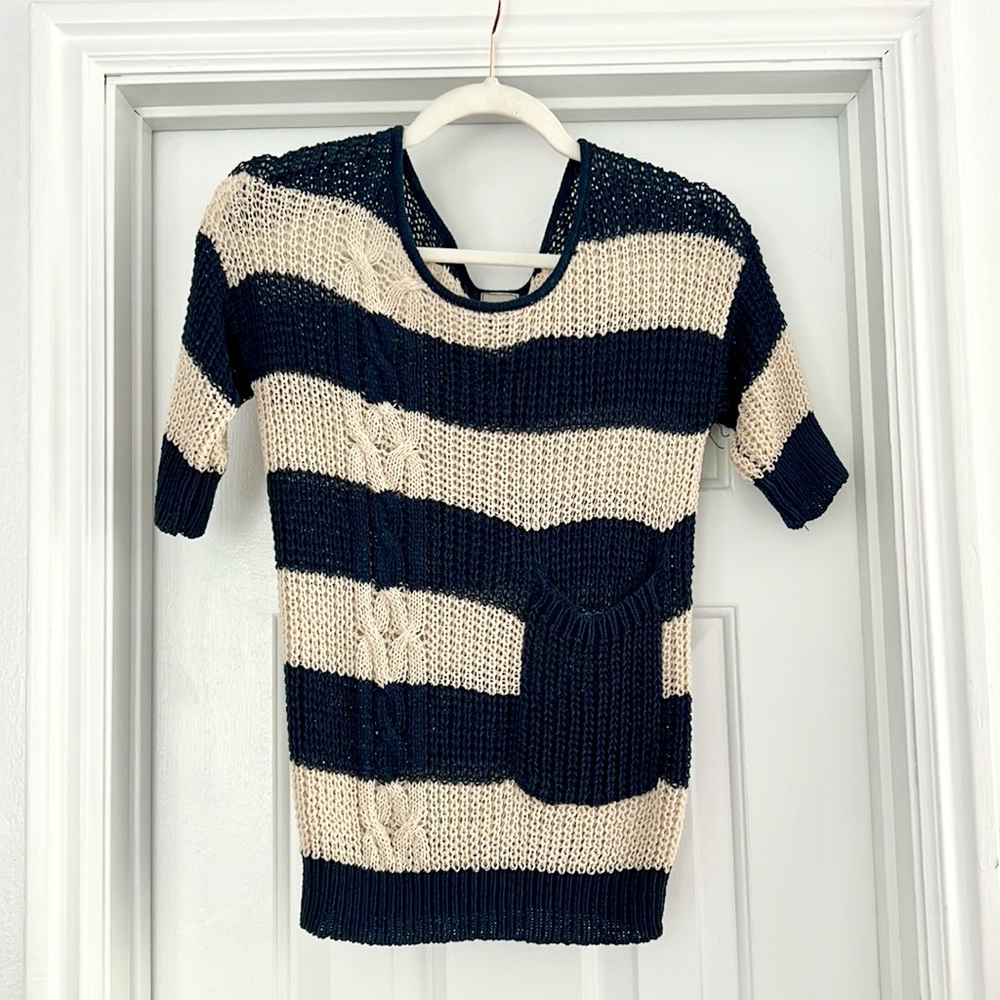 ♥️ Bohme Navy & Cream Half Sleeve Sweater